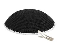 Zion Judaica Bulk Knitted Kippahs 16cm Quality Knit Handmade Kippots Cotton Yarmulkes 6.3", Black, White Trim, One size