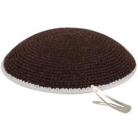 Zion Judaica Bulk Knitted Kippahs 16cm Quality Knit Handmade Kippots Cotton Yarmulkes 6.3", Brown, White Trim, One size