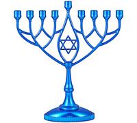 Zion Judaica Classic Geometric Menorah Chanukiah 9" Silver Plated Chanukah Candle Minorah Fits Standard Hanukkah Candles Traditional Shape Chanukkah Menora - Metallic Blue