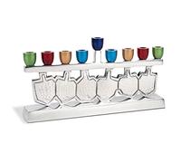 Zion Judaica Dancing Dreidels Menorah with Multi-Color Anodized Candle Cups Fits Standard Hanukkah Candles Exciting Driedels Designed Candle Minorah Chanukah Hannukah Decorations