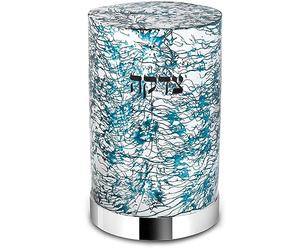 Zion Judaica Decorative Tzedakah Box Enamel Coated Metal Tzedakkah Box with Blue Abstract Pattern Charity Box Coin Pushka Judaica Gift for Rosh Hashanah Days of Awe Bar/Bat Mitzvah Jewish Wedding