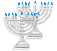 Zion Judaica Electric Hanukkah Menorah LED USB Powered Menorah Electronic Hanukkiah Battery Minorah Flamless Chanukah Candles (Silver, 2)