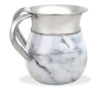 Zion Judaica Elegant Aluminum Washing Cup 5.5" with Marble Decal For Netilat Yadayim (Carrara White)