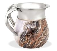 Zion Judaica Elegant Netilat Yadayim Washing Cup 5.5" Aluminum with Marble Decal For Everyday, Shabbat, Yom Tov, Pesach Seder, Judaica Gift (Earthtones)
