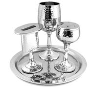 Zion Judaica Elegant Shabbos Havdalah Set Gift Boxed Hammered Metal High Polished Includes Kiddush Cup 5.5 oz Wine Goblet Tray Braided Havdualah Candle Holder Besamim Spice Box End of Shabbat Gift Set