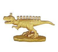 Zion Judaica Gold Dinosaur Menorah 3D Polyresin with Brass Cups Functional Kids Dino Candle Menorah Fits Standard Chanukah Candles Collectible Hanukkiah