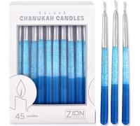 Zion Judaica Hanukkah Candles Hand Made Deluxe Silver Tipped Blue Elegance 5.75" Tall