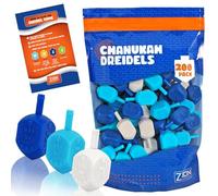 Zion Judaica Hanukkah Dreidels Multi Blue White Medium Dridels Bulk Plastic Drydlech Hebrew Letters and English Transliteration w/Traditional Chanukah Game Guide Ziplock Bag Chanukah