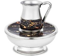 Zion Judaica Large Mayim Achronim Hand Washing Set - Aluminum, Marble Decal Decorated for Shabbat, Yom Tov, Pesach Seder Use