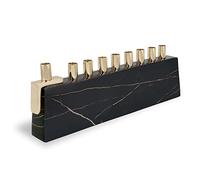 Zion Judaica Ltd Elegant Decorative Hanukkah Candle Menorah Aluminum Wrapped with Marble Decal (Black/Gold) & Brass Candle Cups - Landscape Minorah
