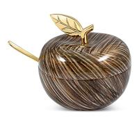 Zion Judaica Rosh Hashanah Apple Shaped Honey Jar Dish with Spoon for Apple Dipping Elegant Honey Pot Nickel Plated with Permanent Design Decal Jewish New Years Decorations