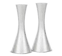 Zion Judaica Shabbos Candle Holder Set of 2 Modern Hammered Metal Candlesticks Fits Thick Tapered Candles 7/8" and Shabbat Candles Passover Seder Decorative Candleholders Set