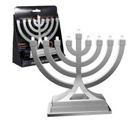 Zion Judaica Small Battery Operated LED Menorah or USB Powering - Multiple Light Settings with Push Button Control - Shiny Silver