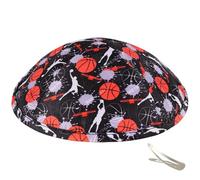 Zion Judaica Sports Kippah Adults & Boys Ballgame Pattern Kippot 6" Skullcap Yamaka for Bar/Bat Mitzvah Chuppah Wedding, Black Orange Basketball, One size