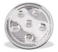 Zion Judaica Traditional Passover Seder Plate 12" Hammered Metal Vienna Collection Round Seder Tray 6 Sections Non-Tarnish Pesach Seder Karah Passover Table Dishware