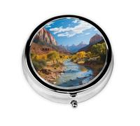 Zion National Park 3 Compartment Pill Box Round Pill Box Handbag Pocket Pill Box Portable Travel Metal Pill Box for Medicine Vitamins Fish Oil Unique Gift