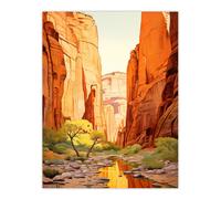 Zion National Park Canyon Artwork Amber Orange Green Bright Sunlit Narrows Gorge Extra Large XL Unframed Wall Art Poster Print Artery8 Multi W24 inch x H32 inch