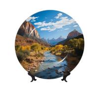 Zion National Park Ceramic Decorative Plates Bone China Decorative Plate With Display Stand Handmade Ceramic Ornament Personality Porcelain Dinner Plate Crafts For Home Office Wall Decoration 15cm