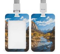 Zion National Park Id Badge Holder with Breakaway Lanyard Abs Plastic Name Tag Holder Vertical Clear Front Window Push Slide Card Protector Gift for NurseTeacher Office Staff & Events