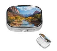 Zion National Park Pill Box 2 Compartment Medicine Pill Organizer Square Pill Case for Purse & Pocket Travel Pillbox Portable Metal Medicine Vitamin Fish Oil Organizer Unique Gift