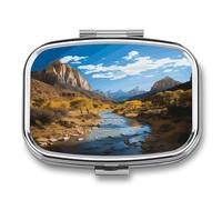 Zion National Park Pill Box 2-Compartment Portable Pill Case Square Metal Medication Organizer Small Weekly Medication Case with Mirror Stylish Vitamin Holder for Purse Pocket Travel
