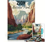 Zion National Park Poster 1000 Jigsaw Puzzle Cognitive Fun Play Clean Cut Sturdy Components Quiet Time Mind Exercise at Home (38x52cm)