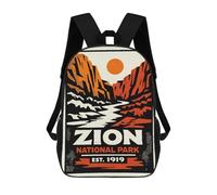 Zion National Park Vintage Travel Poster Backpack School Bag Water Resistant Travel Backpack Computer Bag for Camping Outdoor Adventures And Daily Travel 17inch