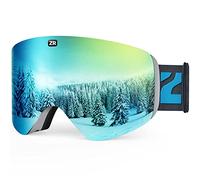 ZIONOR X11 Ski Snowboard Snow Goggles with Magnetic Interchangeable Cylindrical Lens Anti-fog UV Protection for Men Women Adult （Grey Frame RevoWhiteIceBlue Lens）