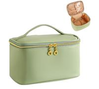 ZIOSINM Women's Travel Beauty Case, 22 x 15 x 12 cm Travel Makeup Bag Organizer with Brush Pocket, Women's Makeup Bag for Cosmetics with PU Leather Compartment Best Gift, green, fashion