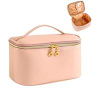 ZIOSINM Women's Travel Beauty Case, 22 x 15 x 12 cm Travel Makeup Bag Organizer with Brush Pocket, Women's Makeup Bag for Cosmetics with PU Leather Compartment Best Gift, pink, fashion