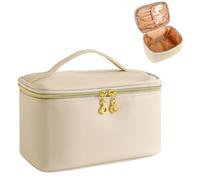 ZIOSINM Women's Travel Beauty Case, 22 x 15 x 12 cm Travel Makeup Bag Organizer with Brush Pocket, Women's Makeup Bag for Cosmetics with PU Leather Compartment Best Gift, beige, fashion