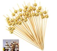 ZIOYANE 100Pcs Cocktail Picks, Electroplated Bamboo Cocktail and Finger Food Skewers Buffet Accessories for Parties Christmas Appetizers(Gold)