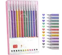 ZIOYANE 12Pcs Glitter Gel Pens, Sparkling & Colourful Gel Pens Plastic Fluorescent Pen for Colouring Set for Students Journaling & Colouring Books