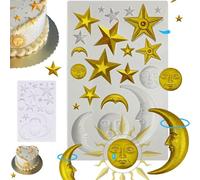 ZIOYANE 1pc Moon Stars Sun Face Cake Mould, Silicone Fondant Chocolate Moulds Set for Baking Cake Decor DIY Crafts