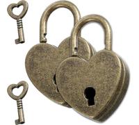 ZIOYANE 2Pcs Padlock, Antique Brass Mini Heart Shape Lock with Key for Diaries Cabinets & Luggage