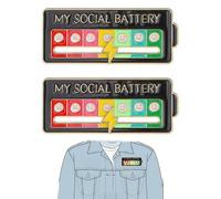 ZIOYANE 2Pcs Social Energy Pin, Stainless Steel Adjustable Mood Indicator & Funny Enamel Brooch for Teens & Adults (Black)