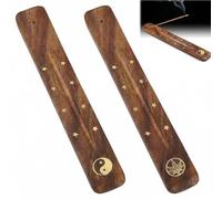 ZIOYANE 2Pcs Wooden Incense Burner Tray, Bagua Diagram & Maple Leaf Design Acacia Wood Incense Stick Holder for Home Decor & Meditation