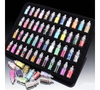 ZIOYANE 48 Colours Mini Glitter Powder, Eco-Friendly Chunky Hex Caviar Glitter Crafting Set in Glass Bottles Fairy Dust for Nail Art DIY & Wedding Favour Bottles