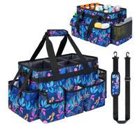 ZIOZERTT Cleaning Organizer, Large Caddy Bag for Supplies, Housekeeper's Bag with Handle (Blue Leaf)