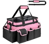 ZIOZERTT Cleaning Supplies Organizer, Large Cleaning Caddy Bag with Handle, Pink