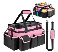 ZIOZERTT Cleaning Supplies Organizer, Large Cleaning Caddy Bag with Handle, Pink