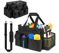 ZIOZERTT Hot Tub Chemical Storage Bag for Adults,Spa Accessories Organizer with Handle and Shoulder Strap,Cleaning Caddy Bag for Hot Tub Supplies,Black,Large