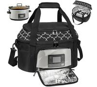 ZIOZERTT Slow Cooker Carrying Bag Compatible with 6-8 Quart CrockPot and Hamilton Beach Slow Cooker, Insulated Double-Layer Travel Case with Lid Fastener and See-Through Window, Bag Only