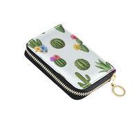 Zip Around Wallet for Women RFID Blocking Credit Card Wallets Leather Zipper Wallet with Coin Pouch Cacti Succulents Colorful Flowers