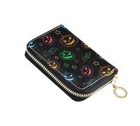 Zip Around Wallets for Women RFID Blocking Credit Card Wallets Cute Small Travel Cash Wallet with Coin Pocket Neon Colorful Pumpkin Black