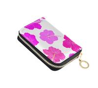 Zip Around Women's Wallet Cute Card Holder Wallets RFID Blocking Leather Zipper Travel Wallet with Key Ring Pink Hibiscus Flowers Petals