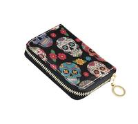 Zip Around Women's Wallet RFID Blocking Credit Card Wallets Cute Leather Coin Purse Wallet with Zipper Colorful Skulls Red Floral Black