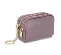 Zip Coin Wallet Genuine Leather Ladies Purse Portable Mini Wallet Three Zippers Small Wallet for Coin Cash with Many Compartments,Purple