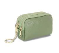 Zip Coin Wallet Genuine Leather Ladies Purse Portable Mini Wallet Three Zippers Small Wallet for Coin Cash with Many Compartments,Light Green