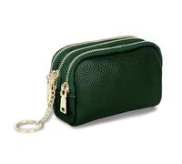 Zip Coin Wallet Genuine Leather Ladies Purse Portable Mini Wallet Three Zippers Small Wallet for Coin Cash with Many Compartments,Green